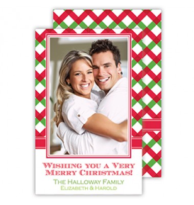 Christmas Photo Cards, Red/Green Basketweave Plaid, Roseanne Beck